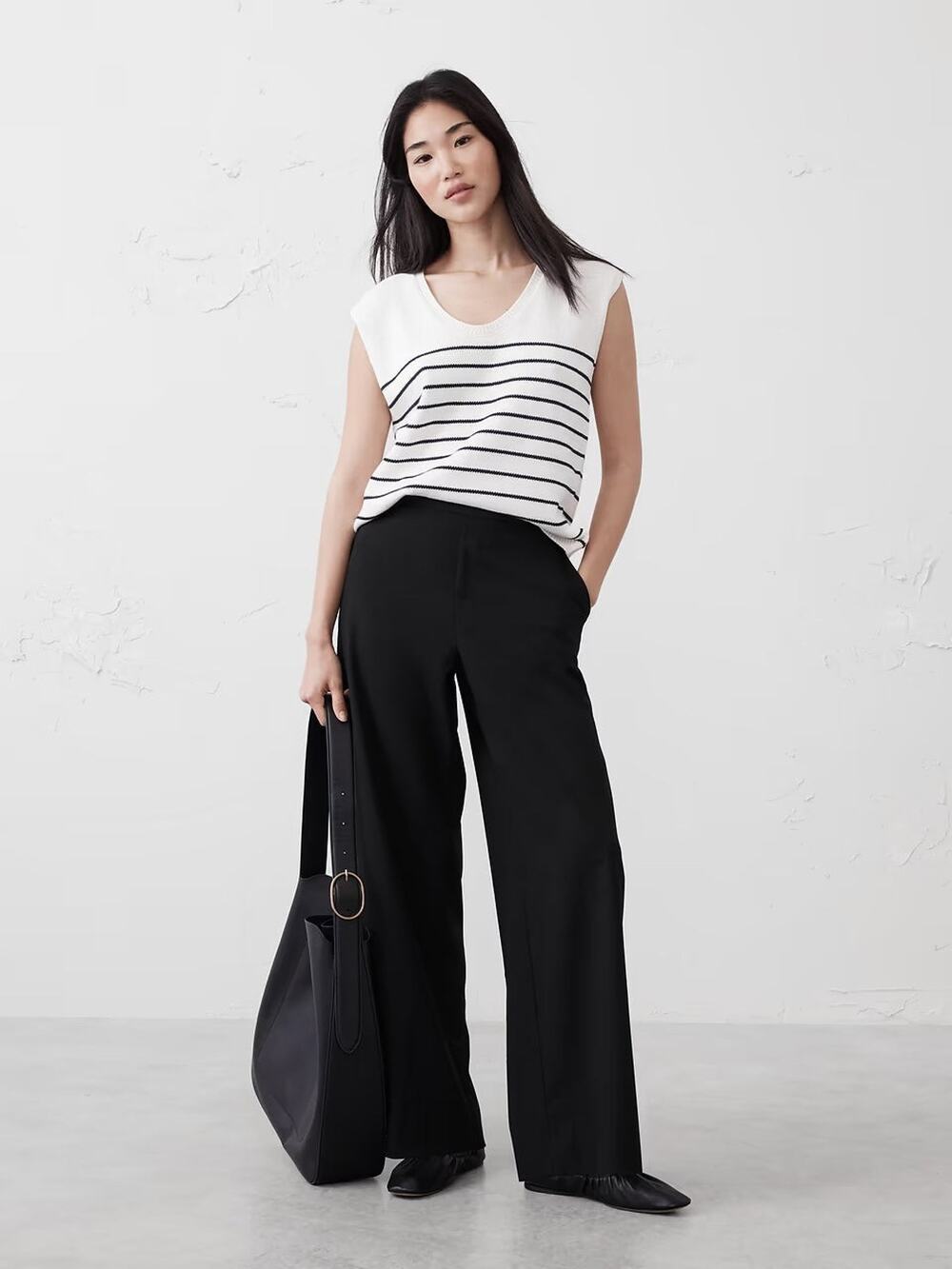 Banana Republic Factory Hayden Wide Leg Pants Black 4P Petite NWT $100 Msrp